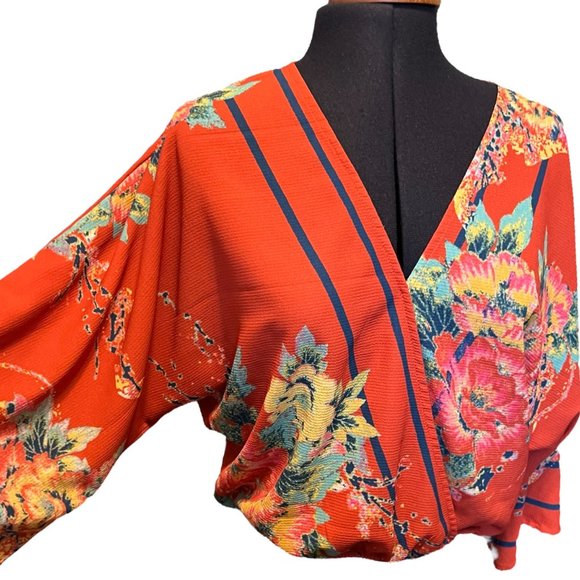 Flying Tomato Tops - Flying Tomato Orange Kimono Sleeve Wrap Top S